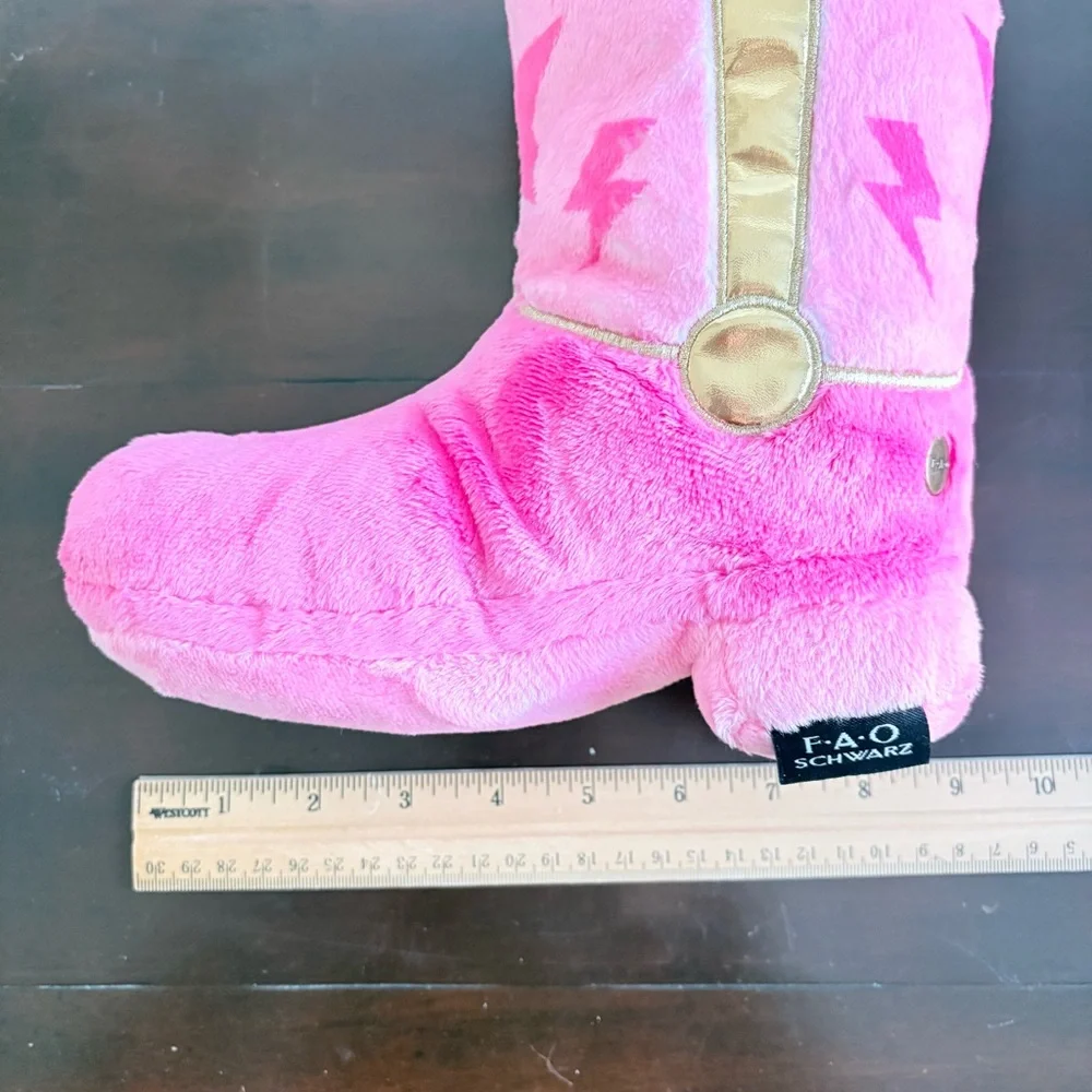 Set of 2 Pink Glam Cowboy Boot Plush FAO Schwarz 10" LIMITED EDITION NWT - Picture 11 of 11